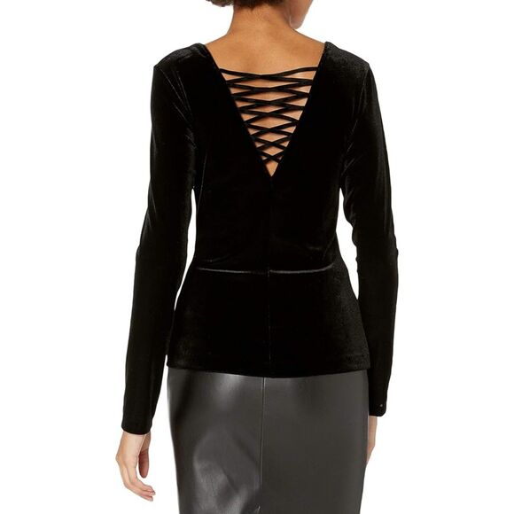 Bailey 44 Revolve Black Coven Lace Up Velvet Slim Fit Stretch Top Size S - Picture 2 of 8